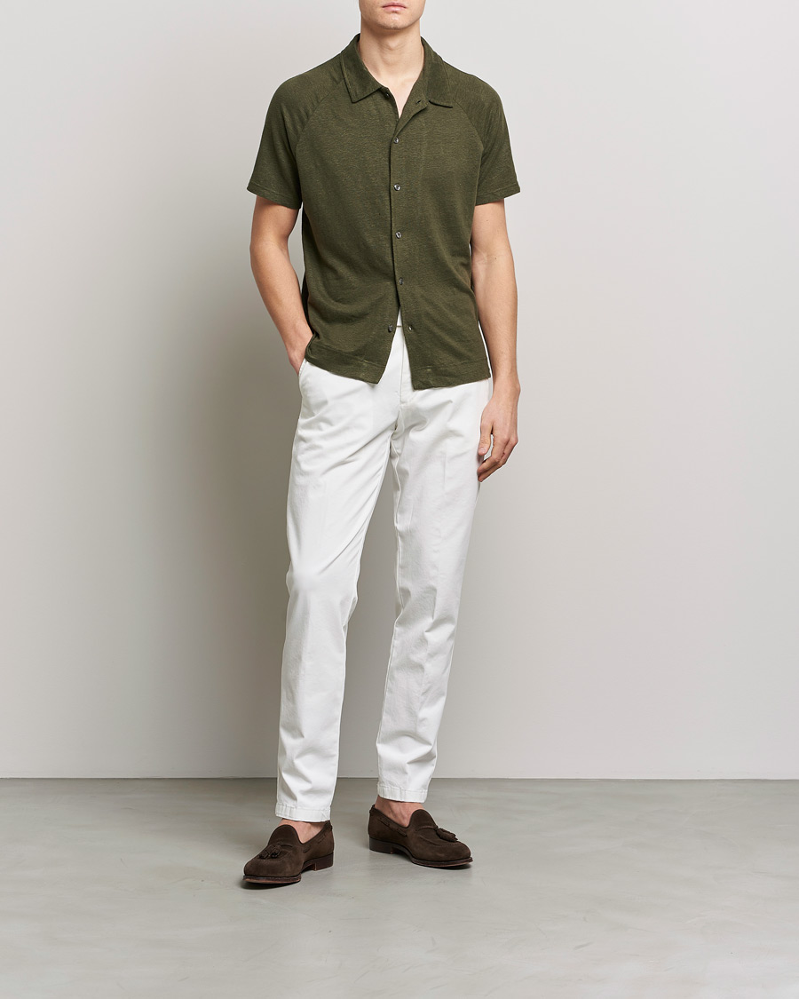 Herre | Polotrøjer | Oscar Jacobson | Albin Short Sleeve Linen Polo Olive