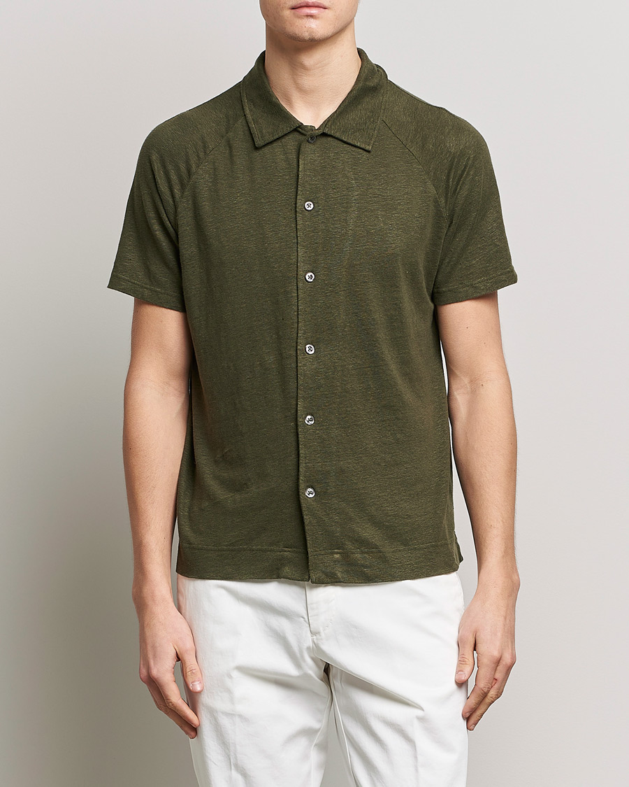 Herre | Polotrøjer | Oscar Jacobson | Albin Short Sleeve Linen Polo Olive