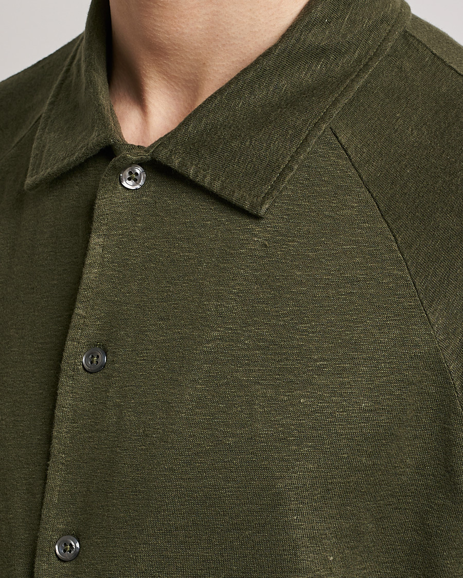 Herre | Polotrøjer | Oscar Jacobson | Albin Short Sleeve Linen Polo Olive