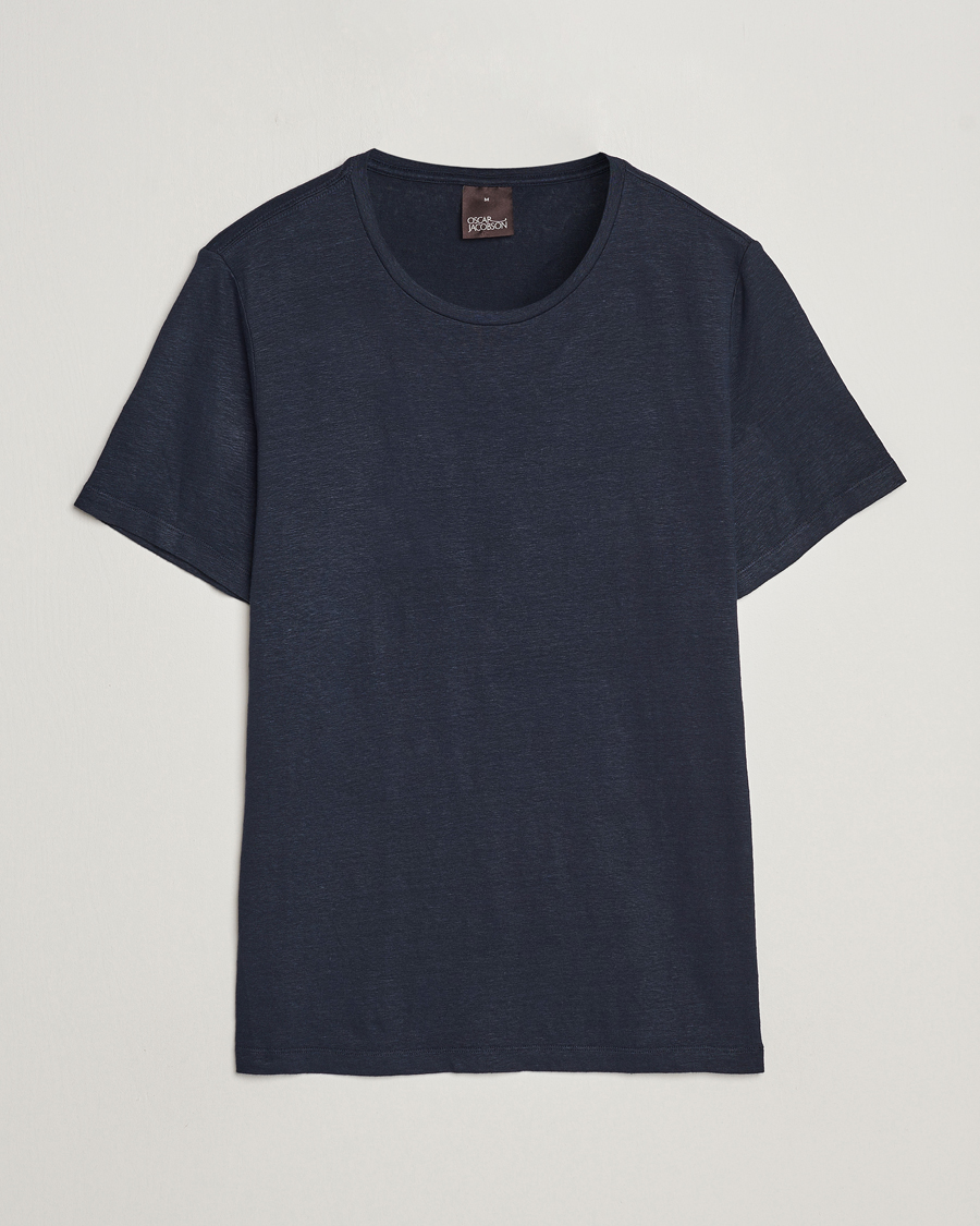 Herre | T-Shirts | Oscar Jacobson | Kyran Linen T-Shirt Navy