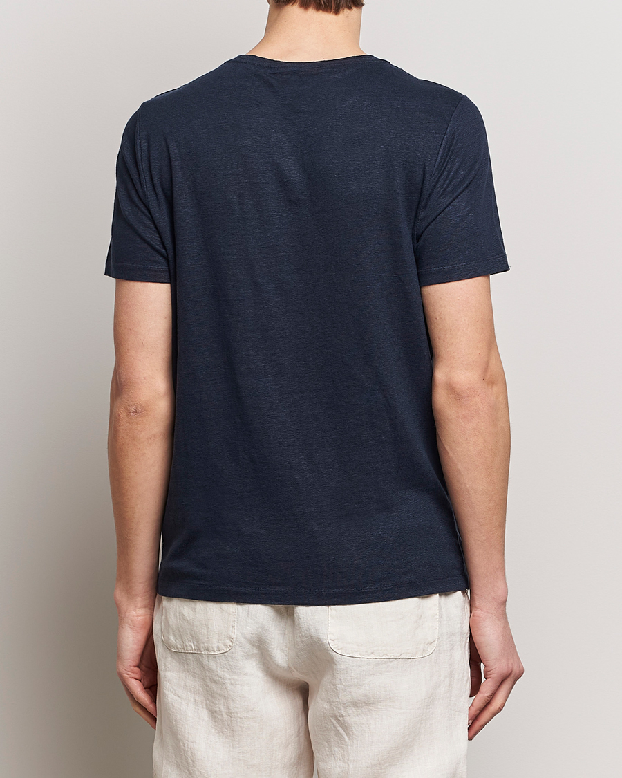 Herre | T-Shirts | Oscar Jacobson | Kyran Linen T-Shirt Navy