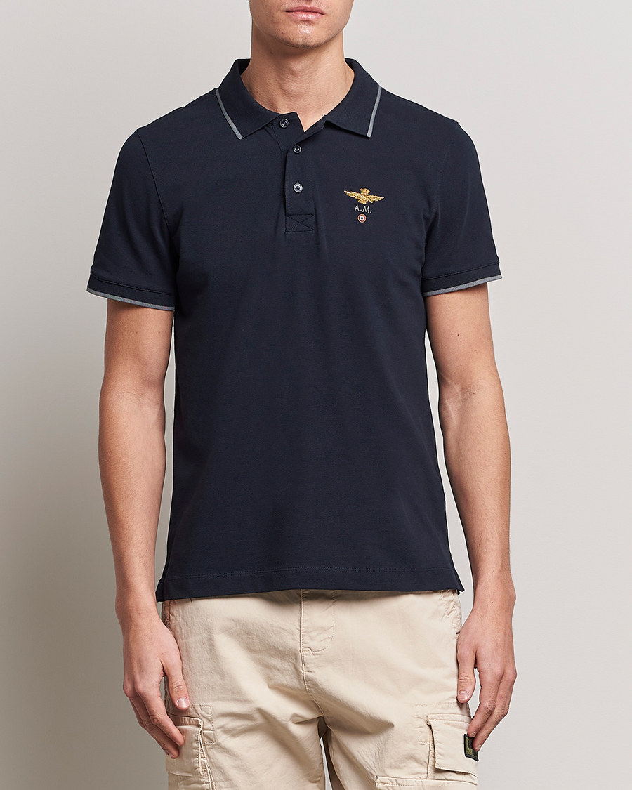 Herre |  | Aeronautica Militare | Garment Dyed Cotton Polo Blue Black