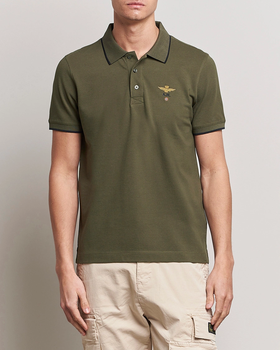 Herre | Kortærmede polotrøjer | Aeronautica Militare | Garment Dyed Cotton Polo Green