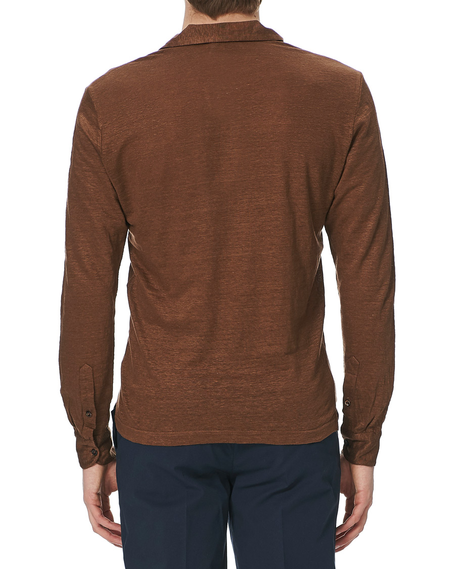 Herre | Trøjer | Gran Sasso | Washed Linen Long Sleeve Polo Gold Brown