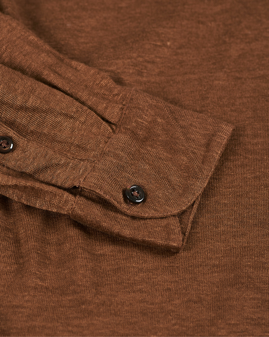 Herre | Trøjer | Gran Sasso | Washed Linen Long Sleeve Polo Gold Brown