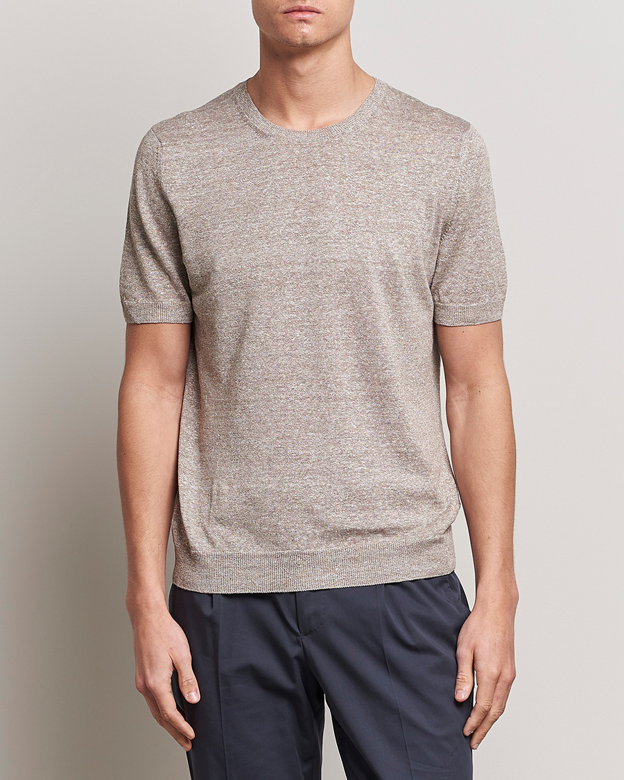 Herre | T-Shirts | Gran Sasso | Cotton/Linen Knitted Tee Beige