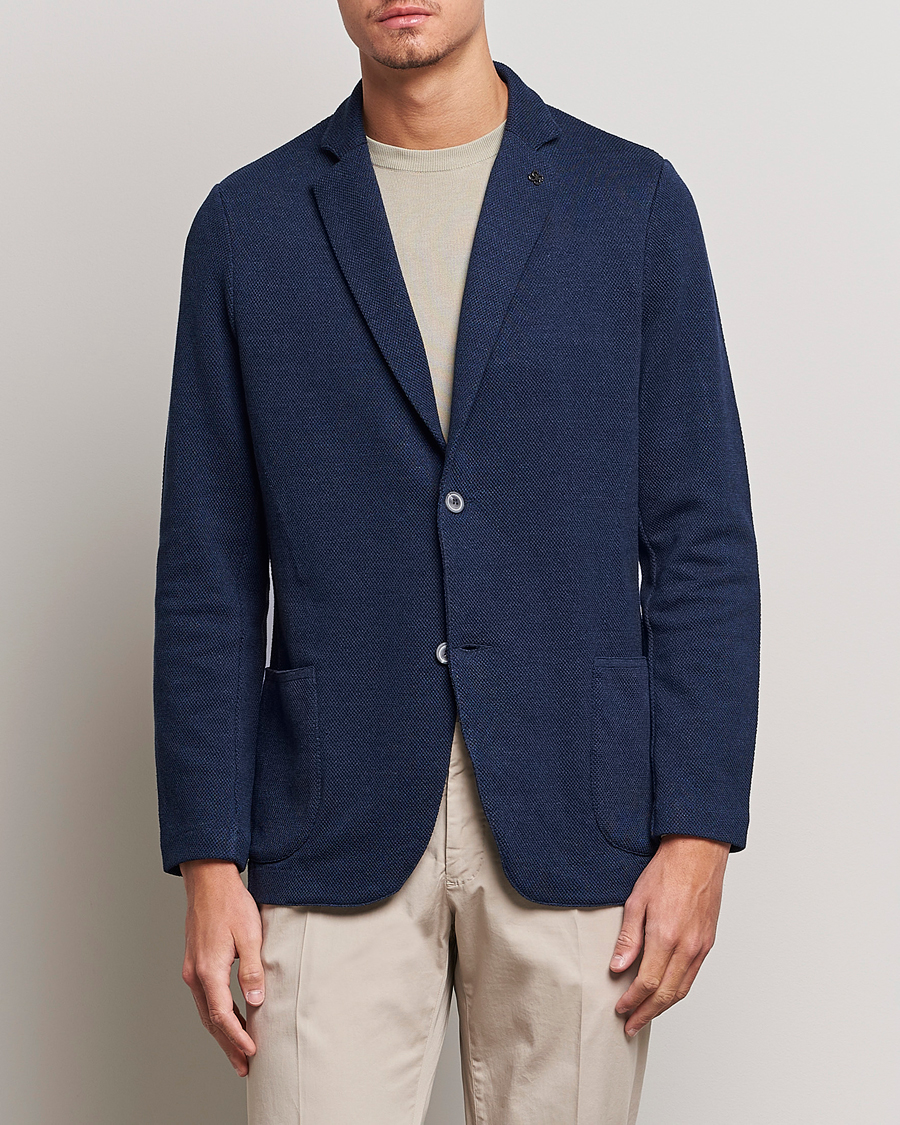 Herre | Cardiganblazer | Gran Sasso | Structured Cotton/Linen Blazer Navy