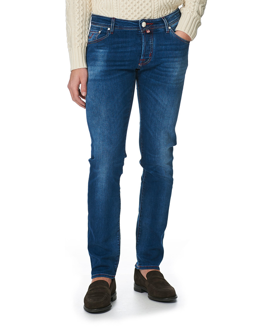 Herre | Jeans | Jacob Cohën | 622 Slim Fit Contrast Stiching Jeans Mid Blue
