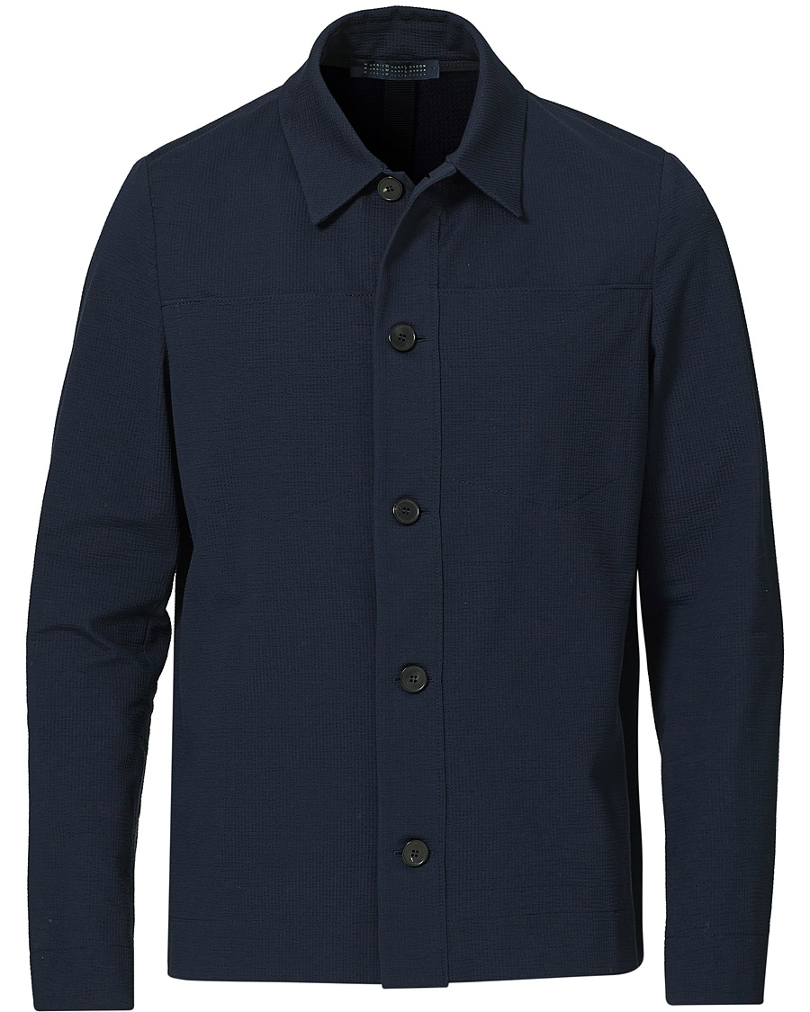 Herre | Skjorter | Harris Wharf London | Cool Max Cotton Seersucker Overshirt Navy