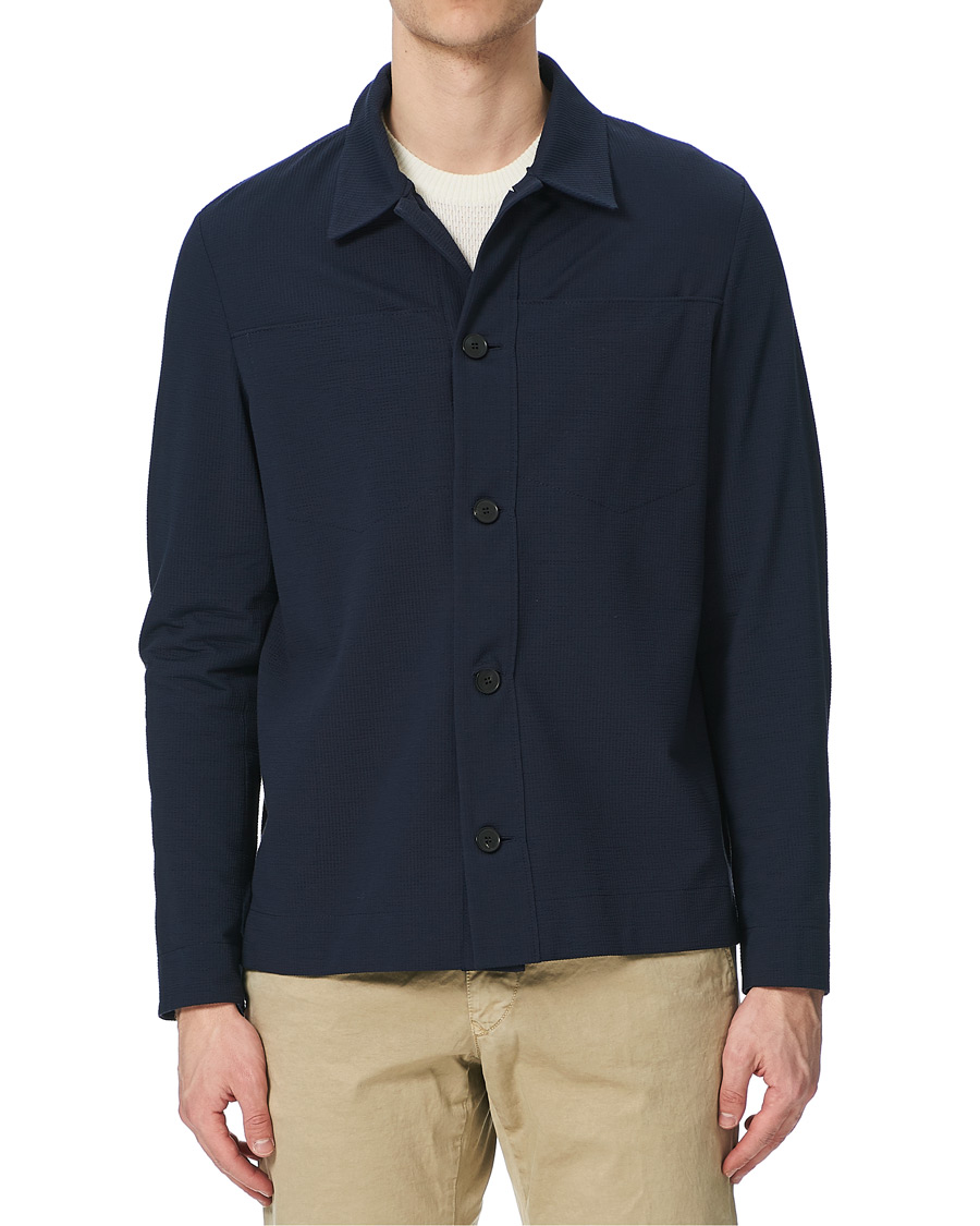 Herre | Skjorter | Harris Wharf London | Cool Max Cotton Seersucker Overshirt Navy