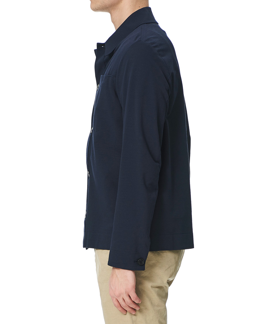 Herre | Skjorter | Harris Wharf London | Cool Max Cotton Seersucker Overshirt Navy