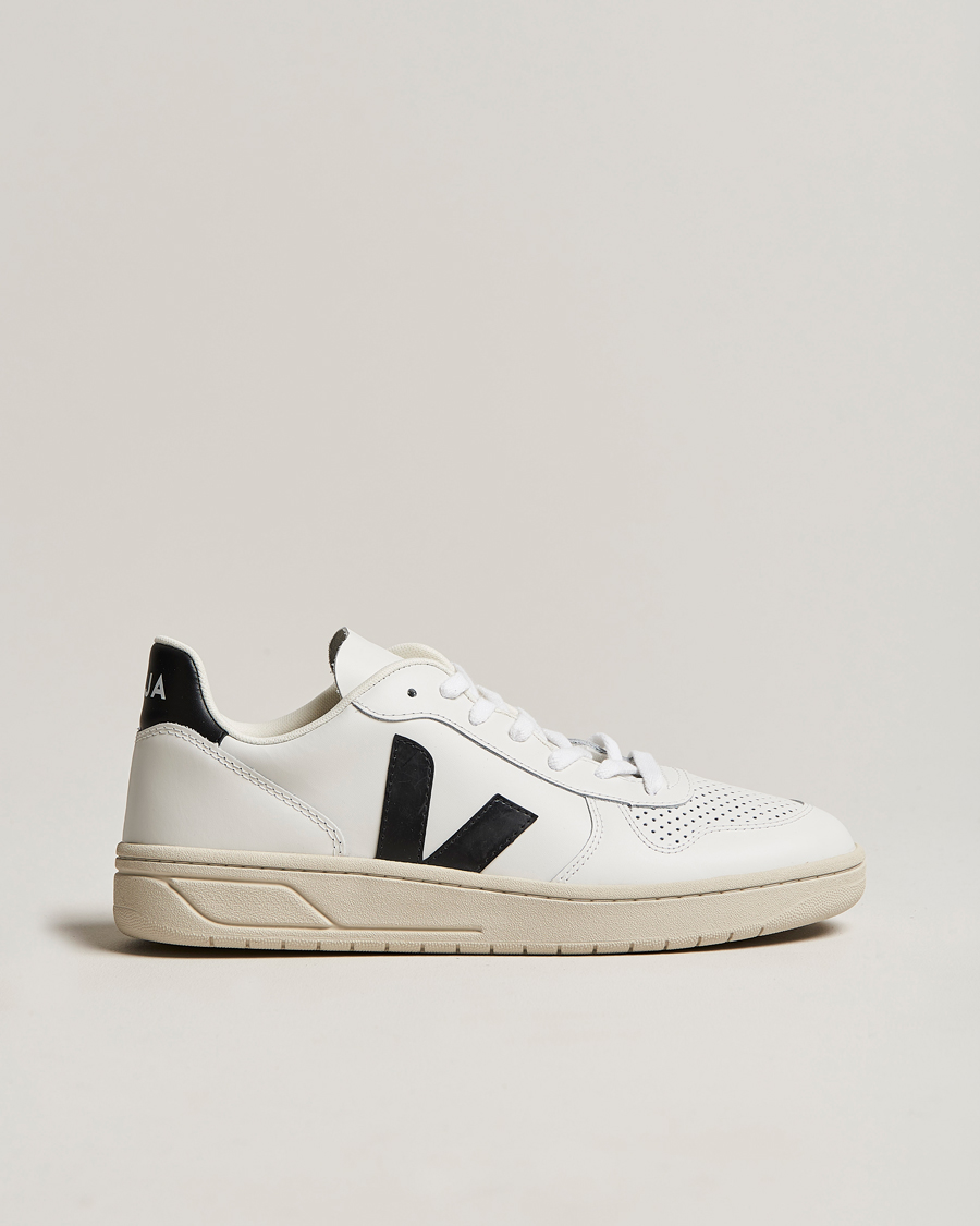 Herre | Veja V-10 Leather Sneaker Extra White/Black | Veja | V-10 Leather Sneaker Extra White/Black