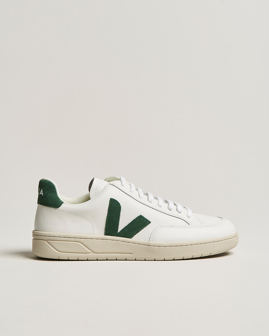 Herre | Veja V-12 Leather Sneaker Extra White/Cyprus | Veja | V-12 Leather Sneaker Extra White/Cyprus