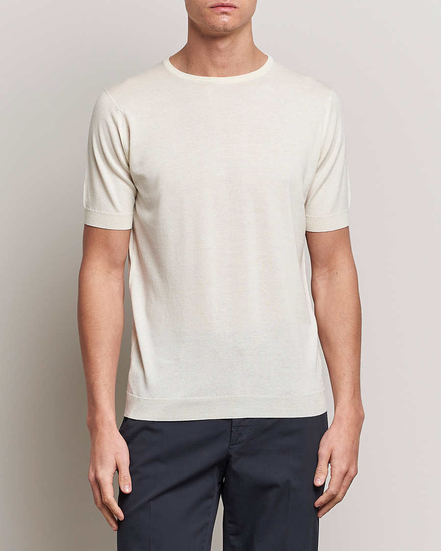 Herre | Hvide t-shirts | John Smedley | Belden Wool/Cotton T-Shirt Latte