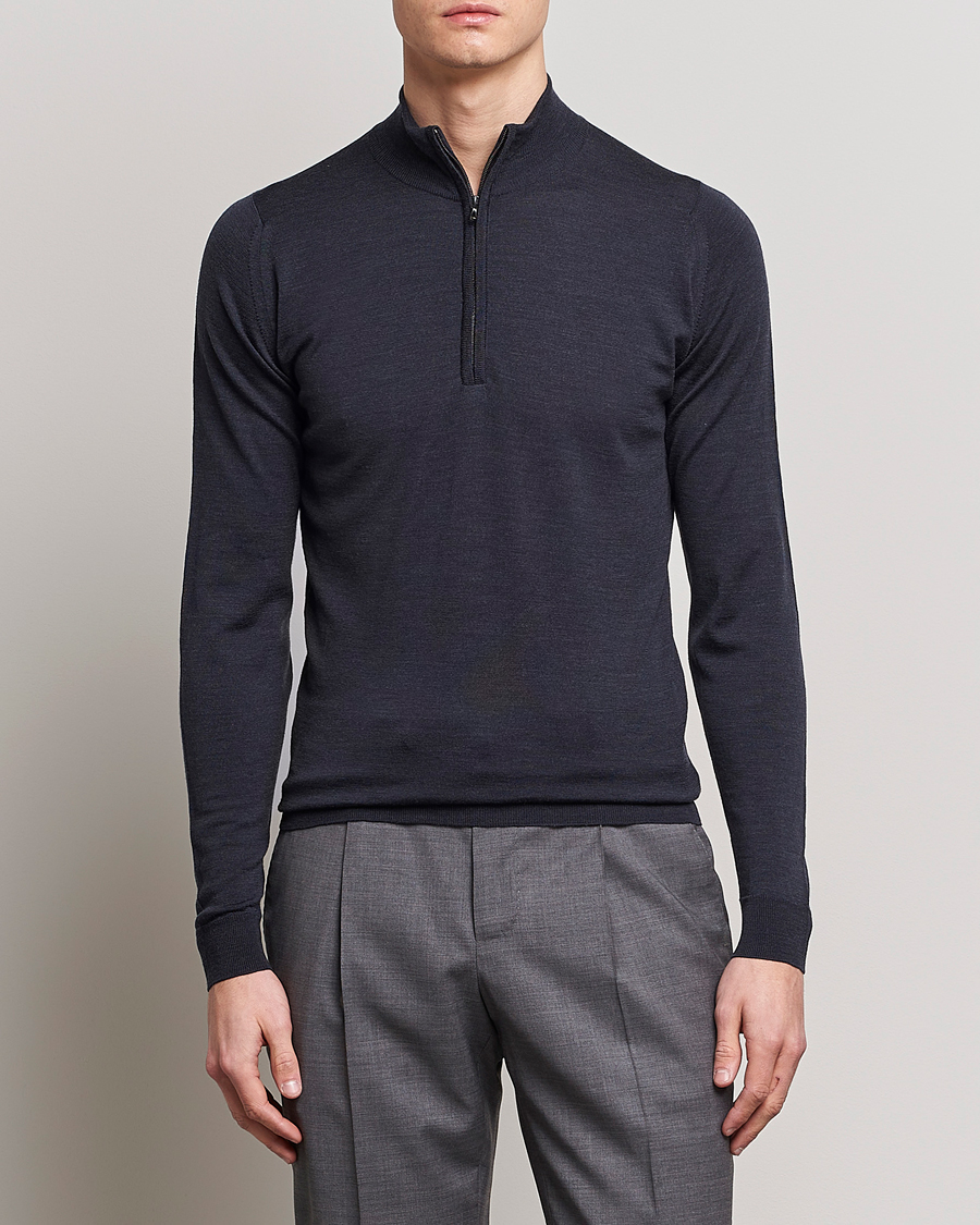 Herre | Tøj | John Smedley | Barrow Extra Fine Merino Half Zip Hepbrun Smoke