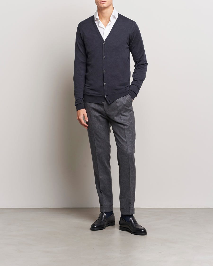 Herre | Trøjer | John Smedley | Petworth Extra Fine Merino Cardigan Hepburn Smoke