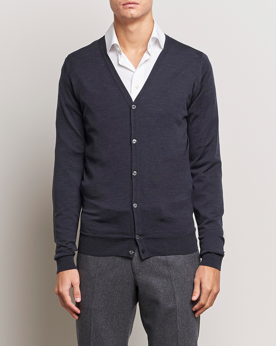 Herre | Trøjer | John Smedley | Petworth Extra Fine Merino Cardigan Hepburn Smoke