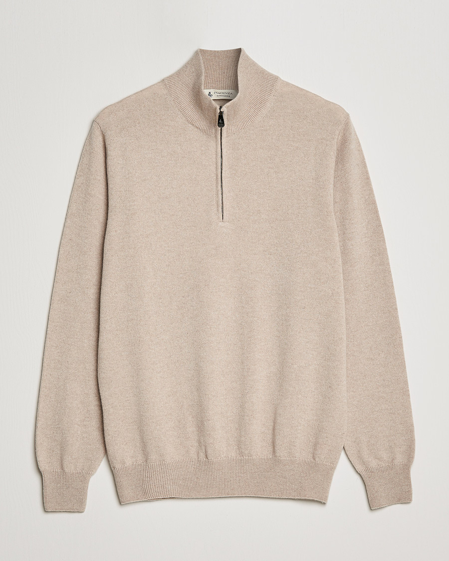 Herre |  | Piacenza Cashmere | Cashmere Half Zip Sweater Beige