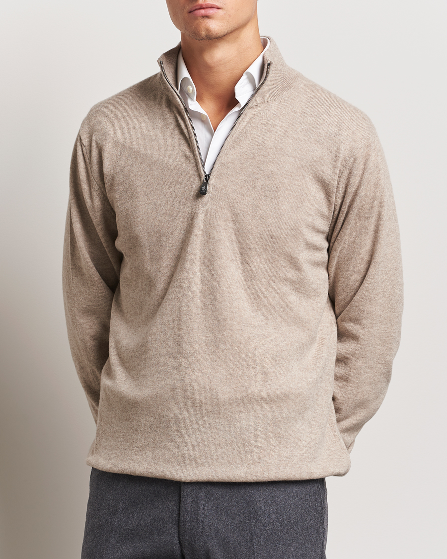 Herre | Piacenza Cashmere | Piacenza Cashmere | Cashmere Half Zip Sweater Beige