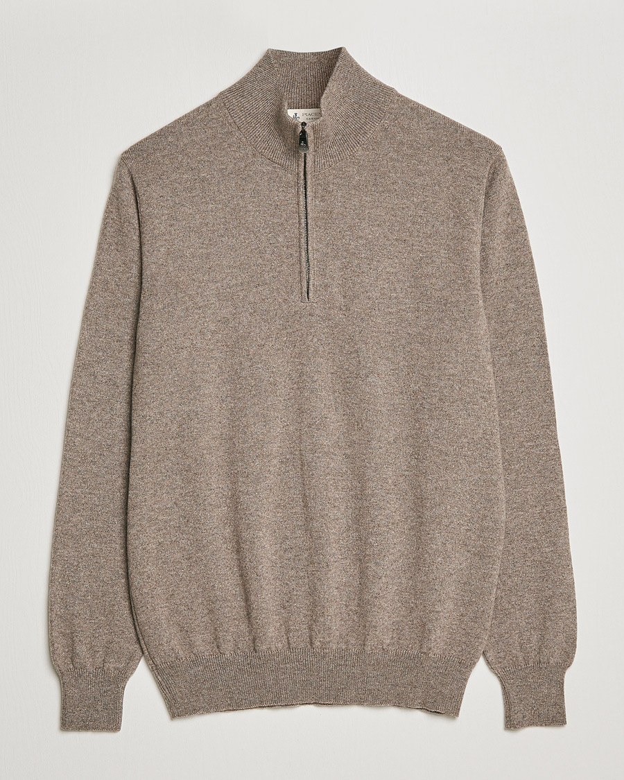 Herre |  | Piacenza Cashmere | Cashmere Half Zip Sweater Brown