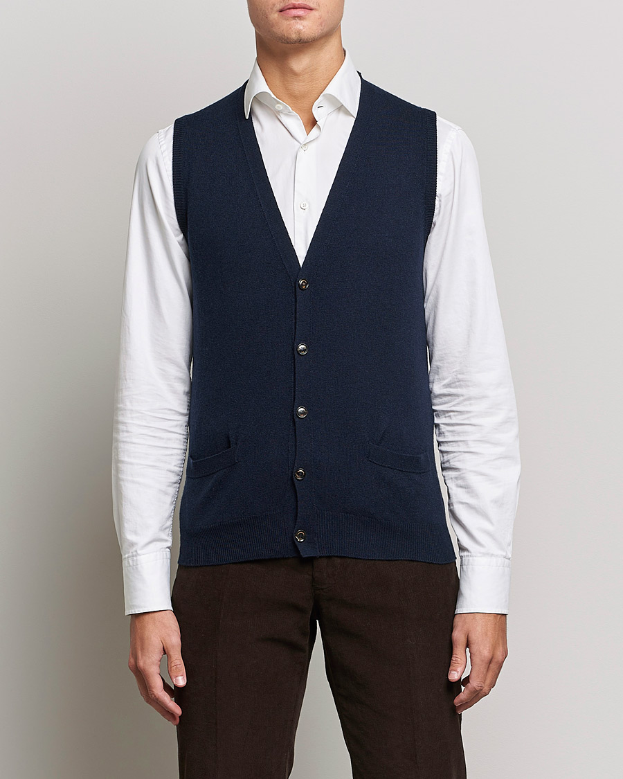 Herre | Italian Department | Piacenza Cashmere | Cashmere Sleeveless Cardigan Navy