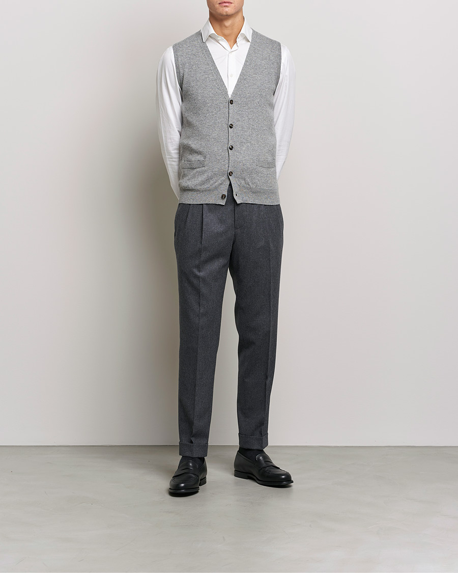 Herre | Trøjer | Piacenza Cashmere | Cashmere Sleeveless Cardigan Light Grey