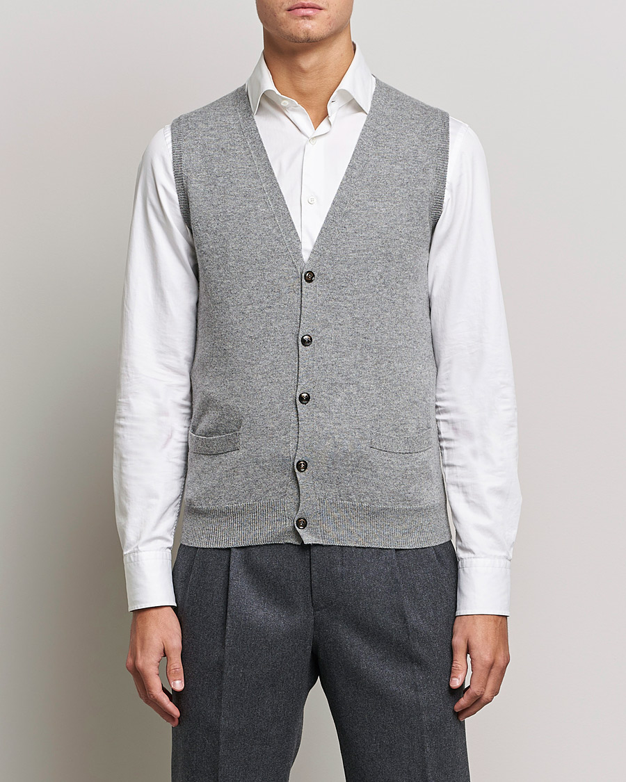 Herre | Tøj | Piacenza Cashmere | Cashmere Sleeveless Cardigan Light Grey