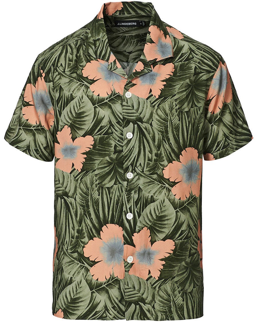 Herre | Skjorter | J.Lindeberg | Printed Short Sleeve Camp Collar Shirt Sage