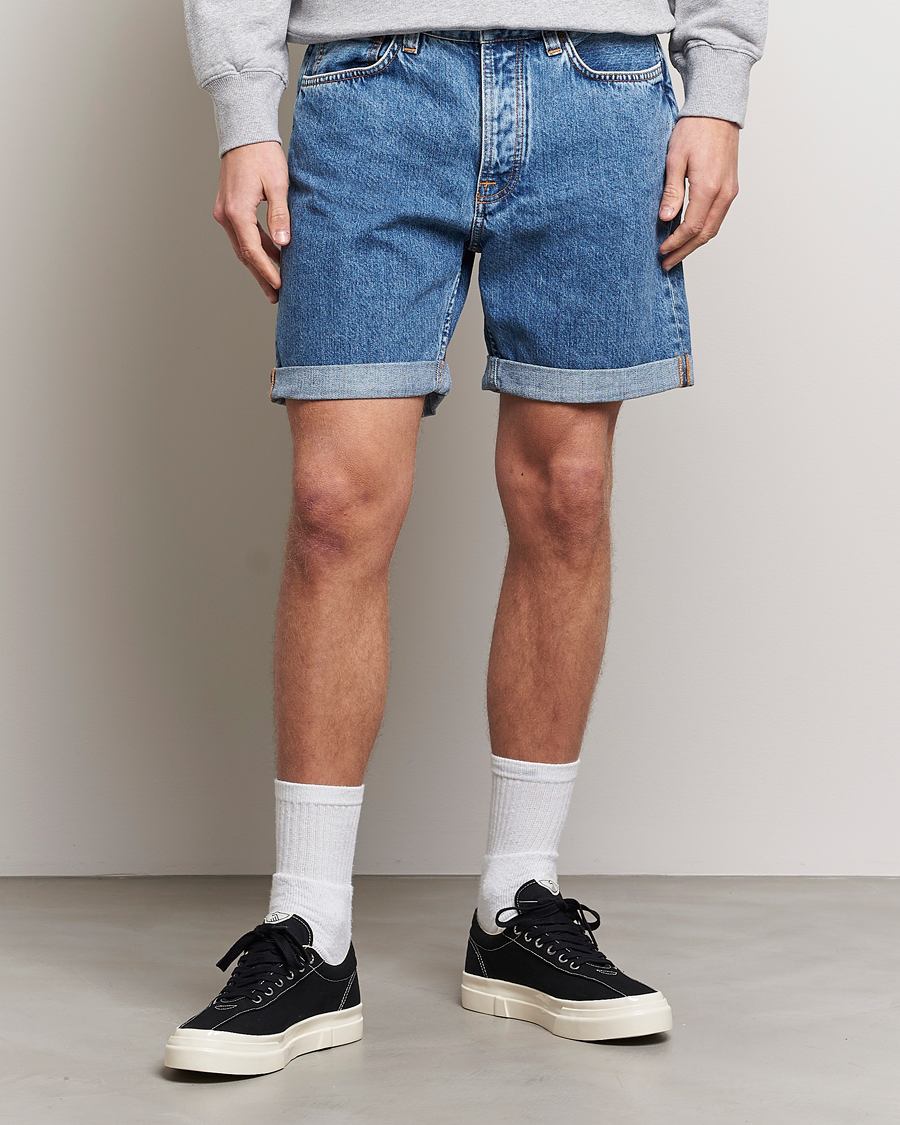 Størrelse høg Årligt Nudie Jeans Josh Stretch Denim Shorts Friendly Blue - CareOfCarl.dk