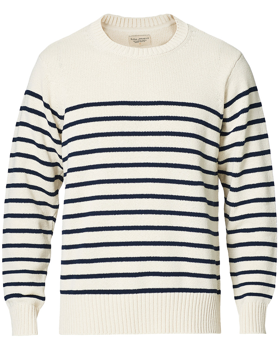 Herre | Trøjer | Nudie Jeans | Hamus Recycled Stripe Crew Neck Off White/Navy