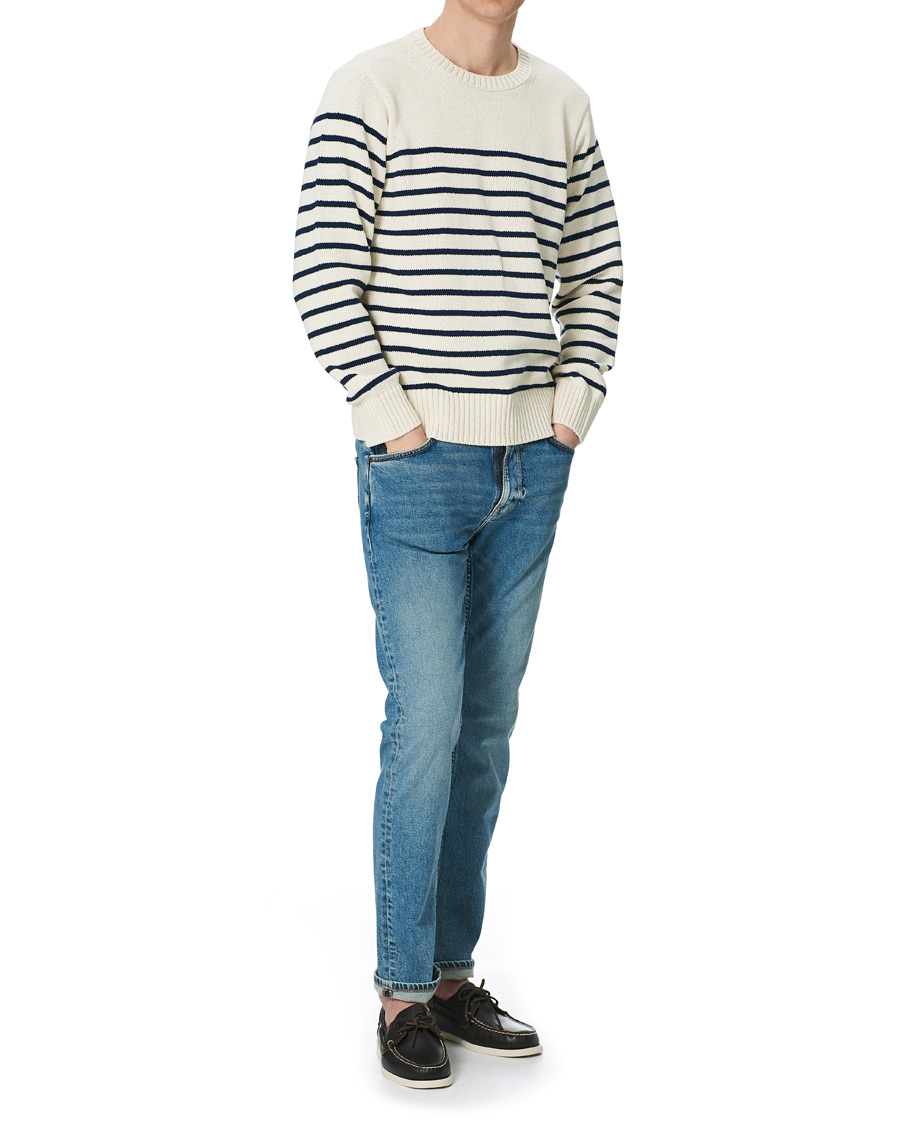 Herre | Trøjer | Nudie Jeans | Hamus Recycled Stripe Crew Neck Off White/Navy