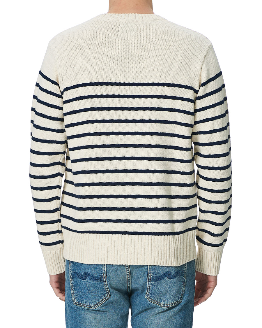 Herre | Trøjer | Nudie Jeans | Hamus Recycled Stripe Crew Neck Off White/Navy