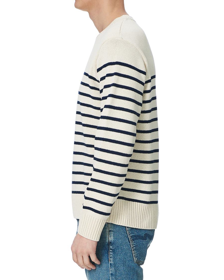 Herre | Trøjer | Nudie Jeans | Hamus Recycled Stripe Crew Neck Off White/Navy