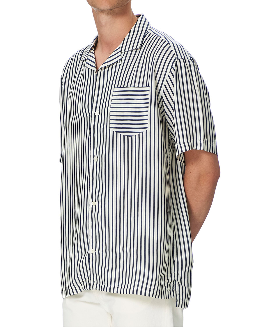Herre | Skjorter | GANT | Rel Stripe Camp Collar Short Sleeve Shirt White/Blue
