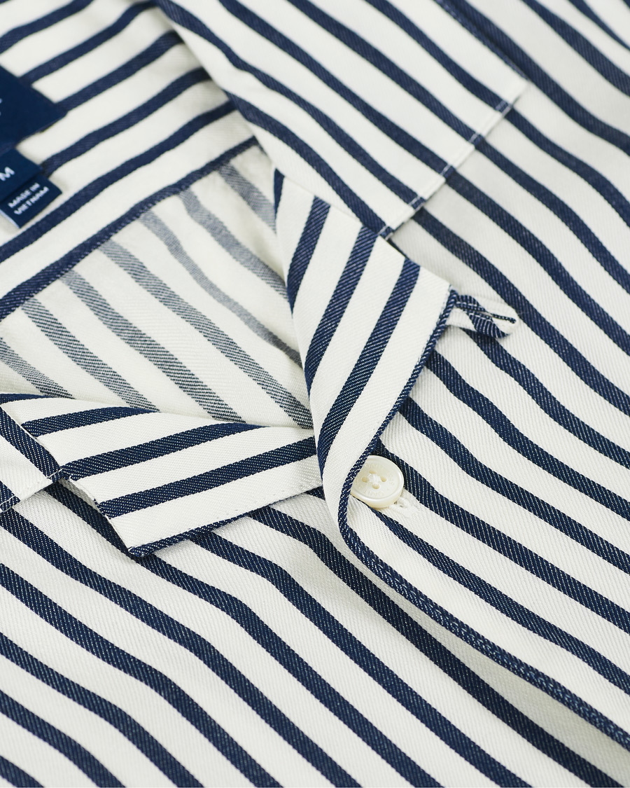 Herre | Skjorter | GANT | Rel Stripe Camp Collar Short Sleeve Shirt White/Blue