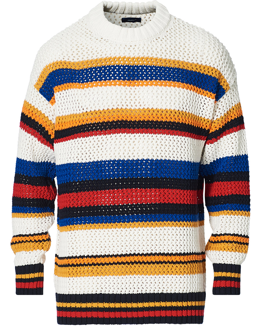 Herre | Trøjer | GANT | Open Knit Stripe Crew Neck Multi