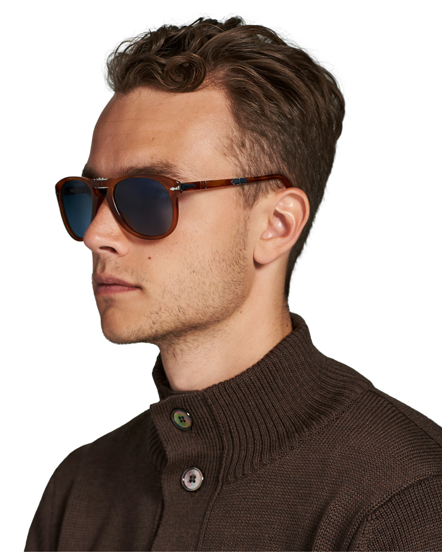 Herre | Persol 0OPO0714 Steve McQueen Sunglasses Light Havana/Blue | Persol | 0OPO0714 Steve McQueen Sunglasses Light Havana/Blue
