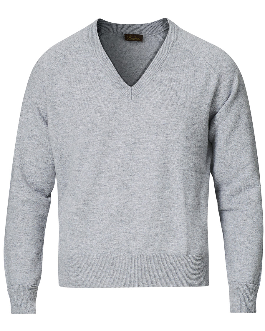 Herre | Trøjer | Stenströms | Washed Merino Deep V-Neck Grey