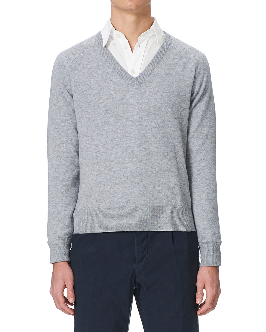 Herre | Trøjer | Stenströms | Washed Merino Deep V-Neck Grey