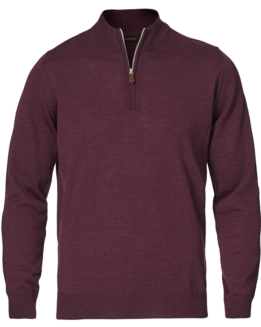 Herre | Trøjer | Stenströms | Merino Half Zip Burgundy Mouliné