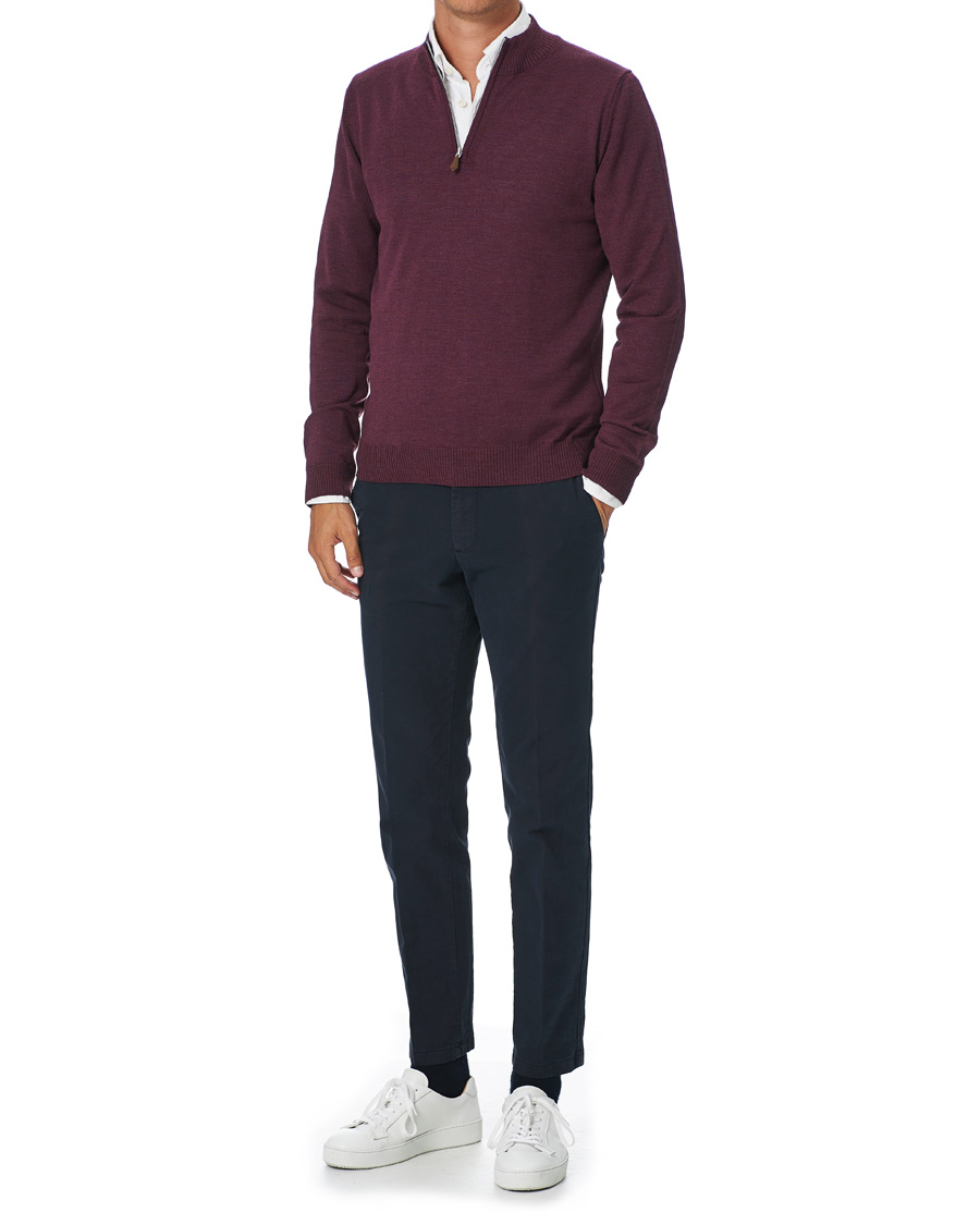 Herre | Trøjer | Stenströms | Merino Half Zip Burgundy Mouliné