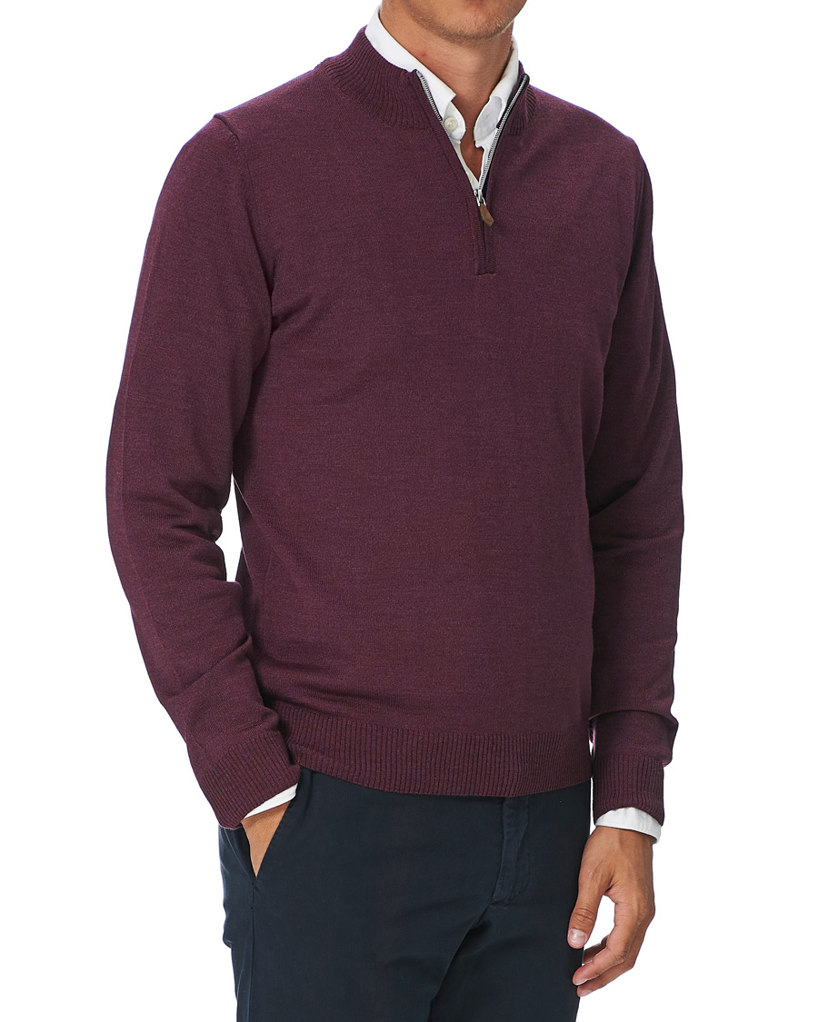Herre | Trøjer | Stenströms | Merino Half Zip Burgundy Mouliné