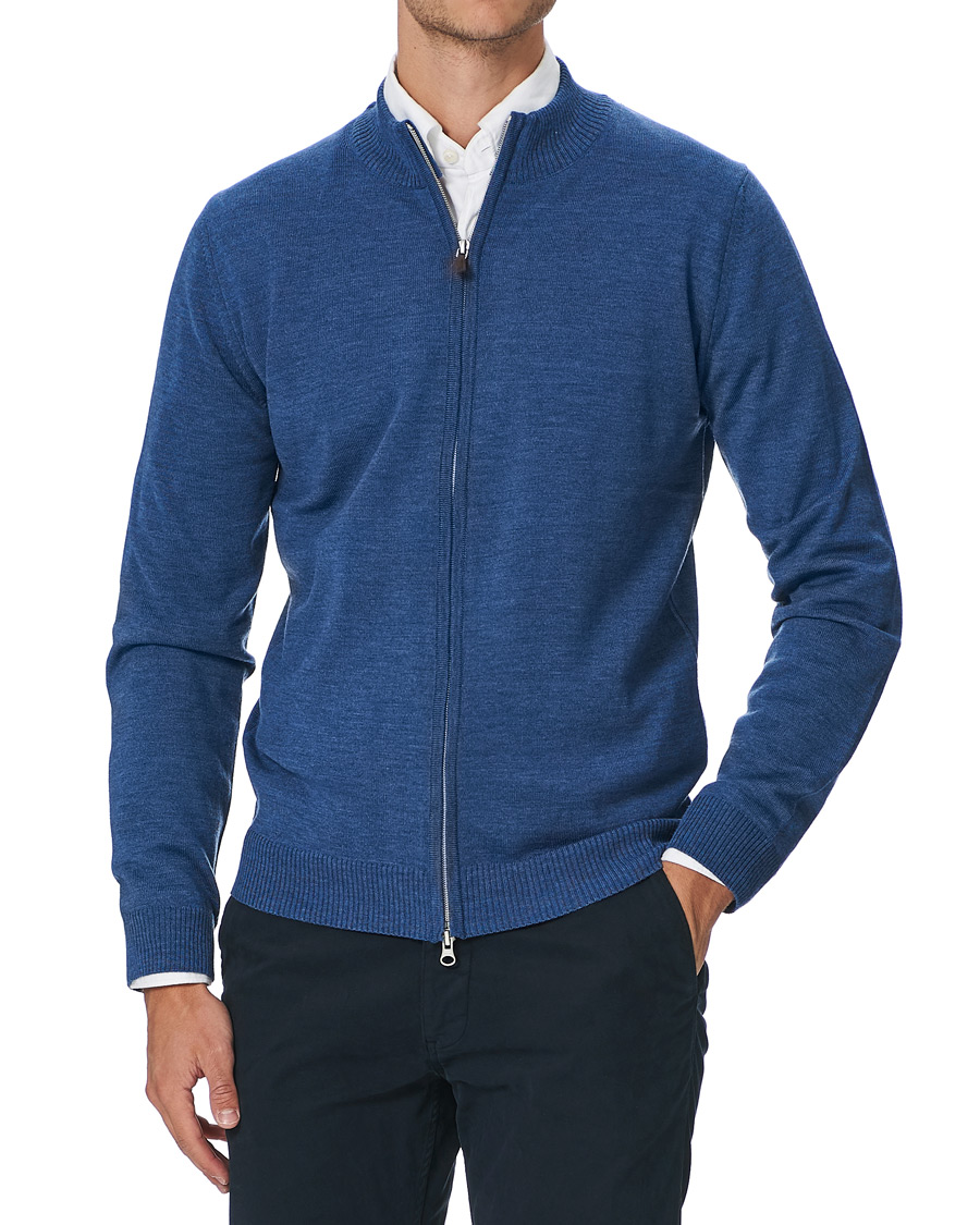 Herre | Trøjer | Stenströms | Merino Full Zip Light Blue