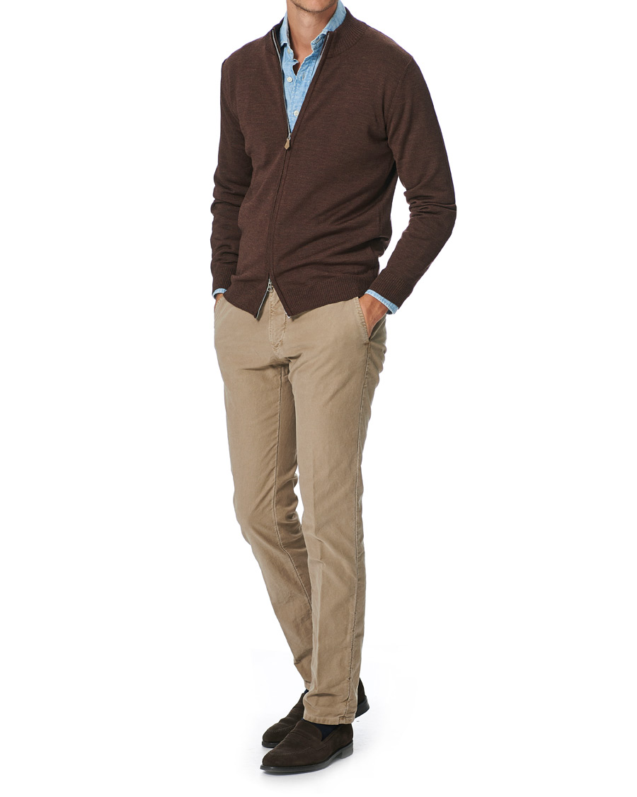 Herre | Trøjer | Stenströms | Merino Full Zip Brown