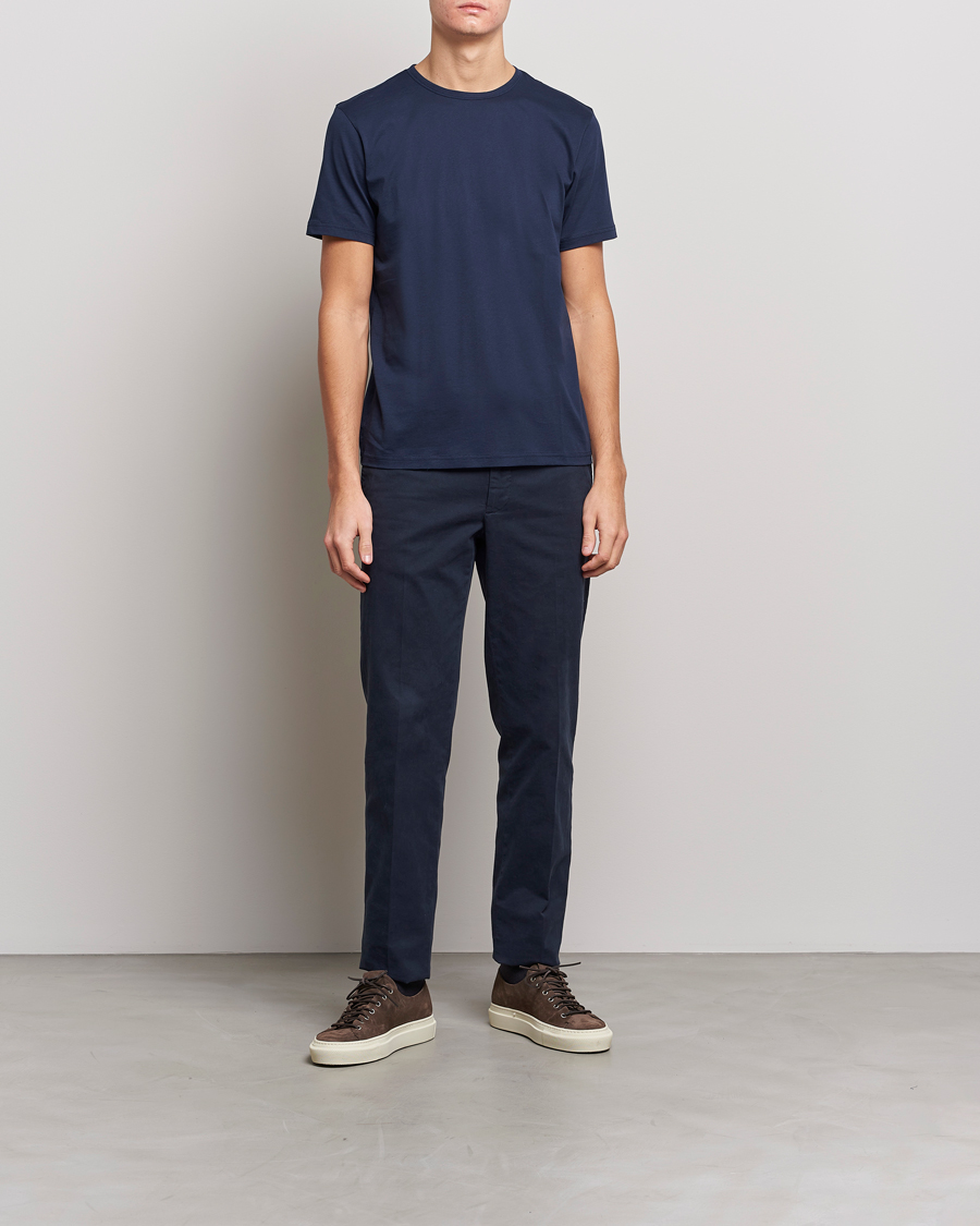 Herre | T-Shirts | Stenströms | Solid Cotton T-Shirt Navy
