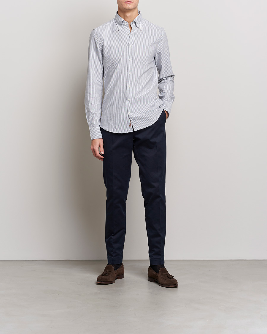 Herre | Skjorter | Stenströms | Slimline Washed Striped Oxford Shirt Dark Blue