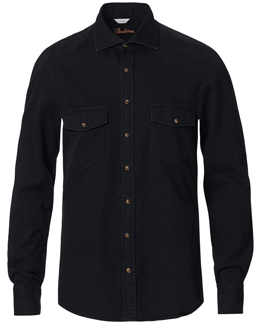 Herre | Skjorter | Stenströms | Slimline Washed Denim Shirt Black
