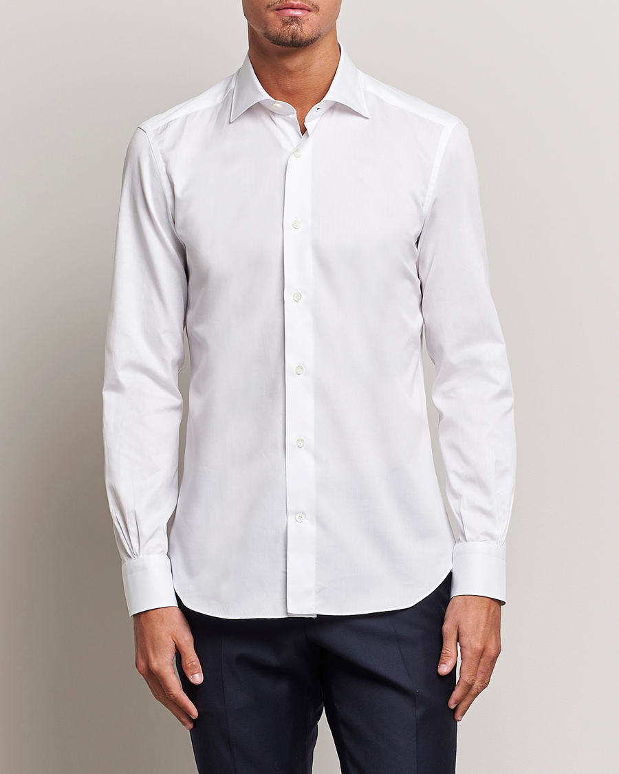 Herre | Casualskjorter | Mazzarelli | Soft Cotton Cut Away Shirt White