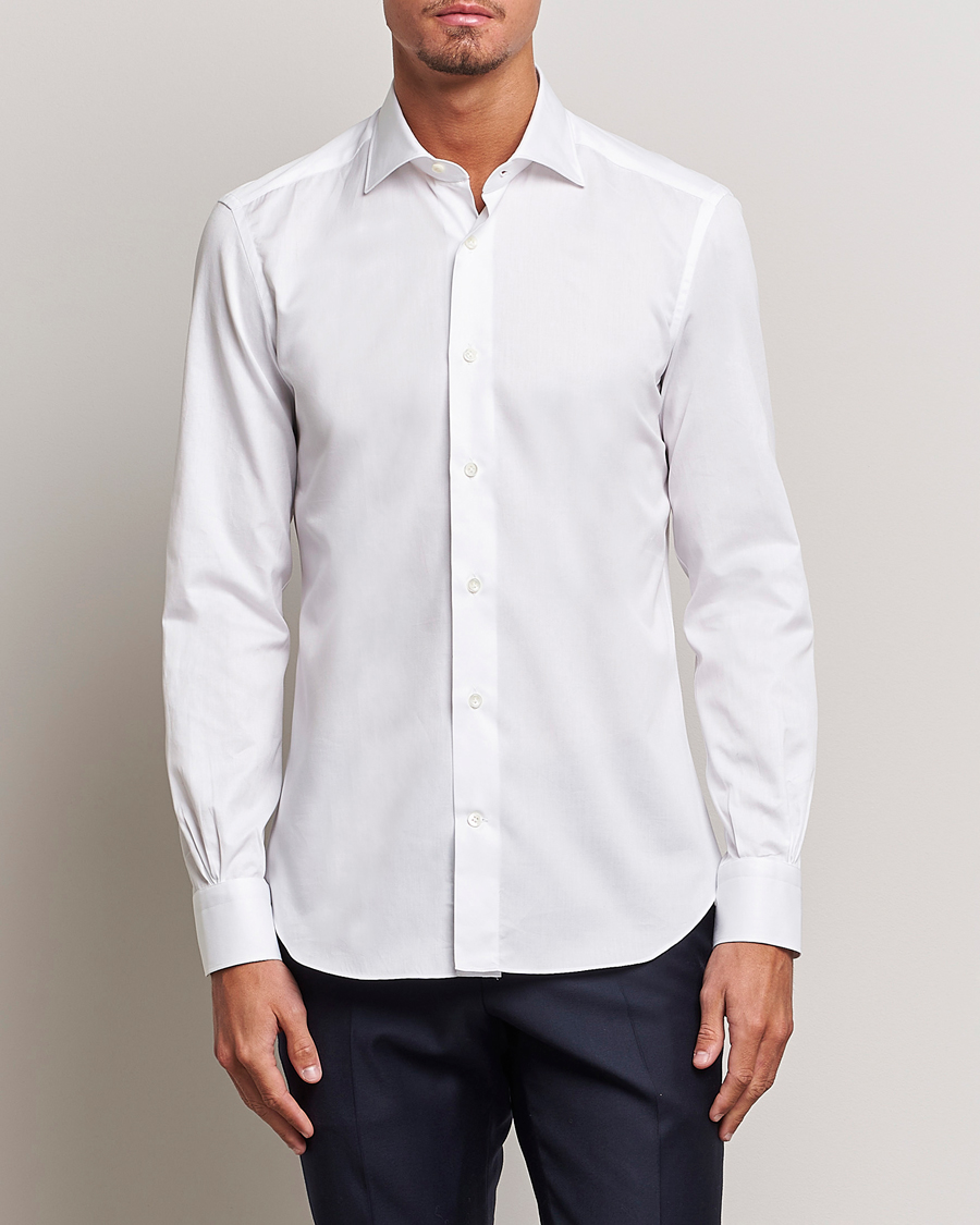 Herre | Tøj | Mazzarelli | Soft Cotton Cut Away Shirt White