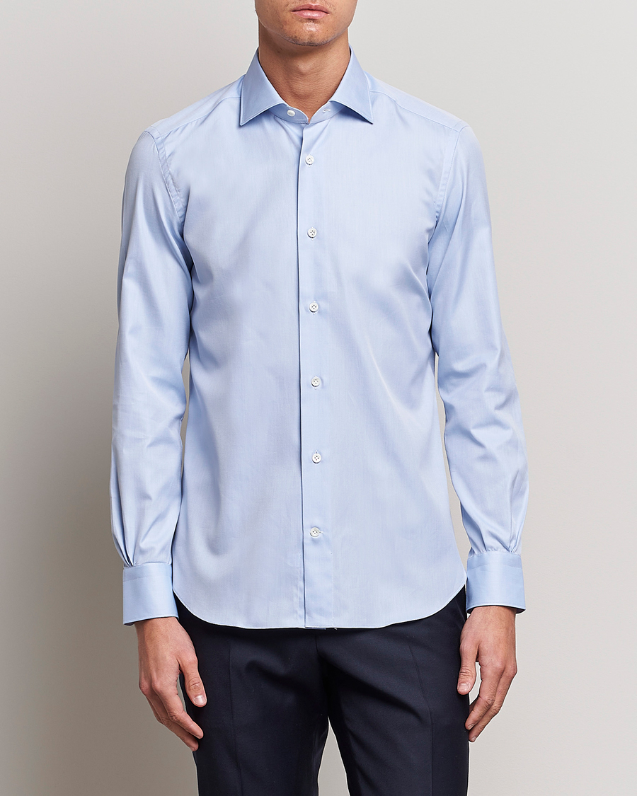 Herre | Casual | Mazzarelli | Soft Cotton Cut Away Shirt Light Blue